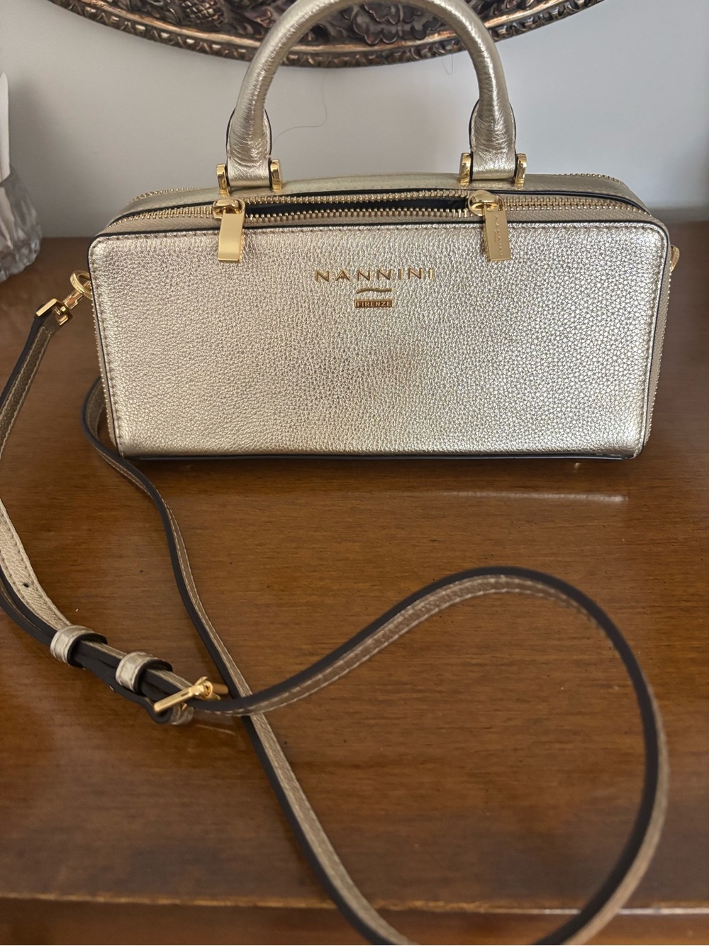 Nannini Metallic Gold Top-Handle Crossbody or Shoulder Bag